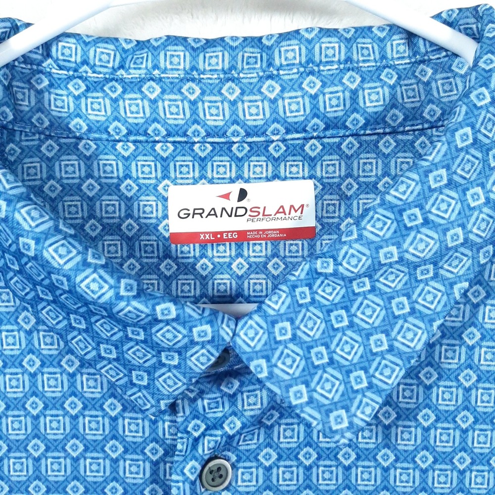 GrandSlam Performance Mens XXL Blue Diamond Print Golf Polo has hole see photo 8